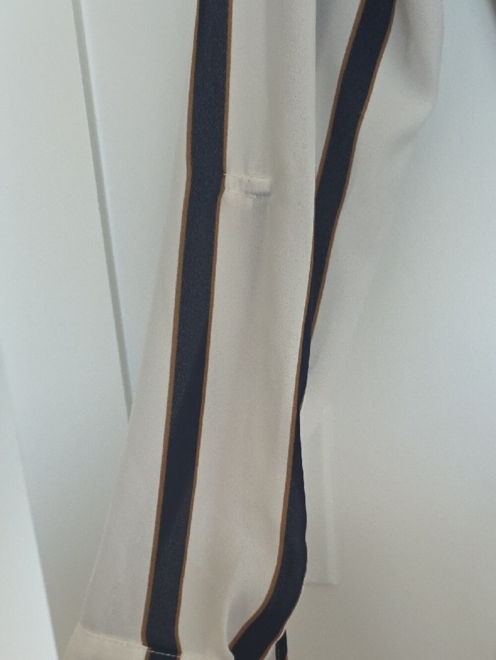 Striped White Tunic Long Shirt with Navy and Gold Accent - Picture 4 of 7